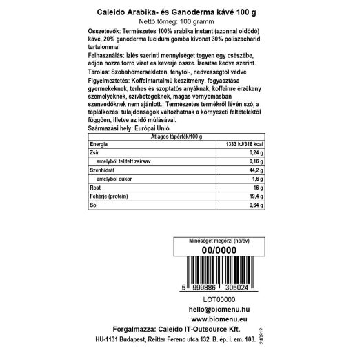 Caleido Cafea Arabica si Ganoderma 100 g etichetă