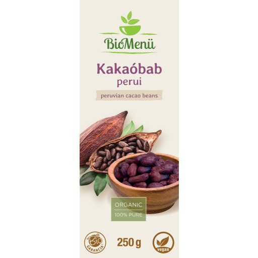 BioMenü bio Cacao boabe Peru 250 g etichetă