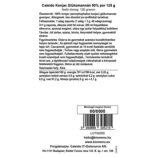 Caleido Konjac Glucomannan 90% pulbere 125 g etichetă cu date