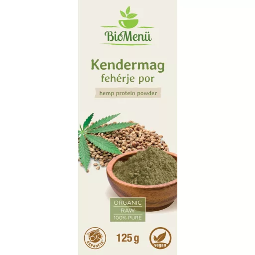 BioMenü bio Seminte de Cânepă proteină pudră 125 g etichetă