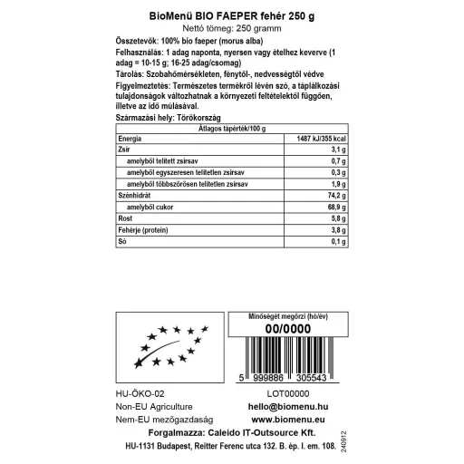 BioMenü bio Căpșuni albe 250 g etichetă cu date
