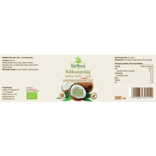 BioMenü bio Ulei de Cocos extra virgin vco 500 ml materie primă