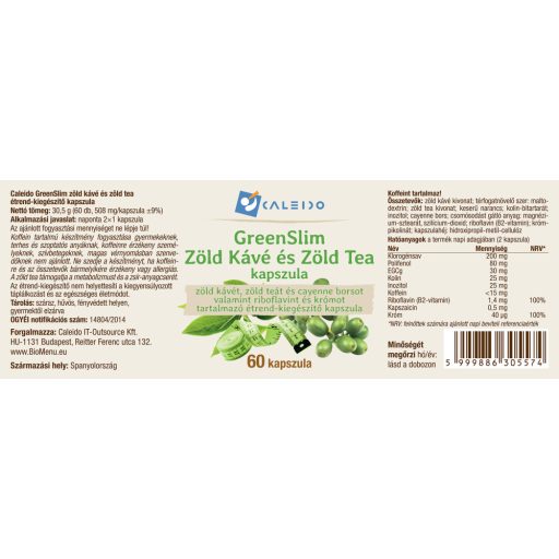 Caleido GreenSlim Cafea Verde si Ceai Verde capsule 60 buc materie primă