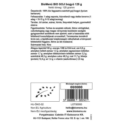 BioMenü bio Goji boabe 125 g etichetă cu date