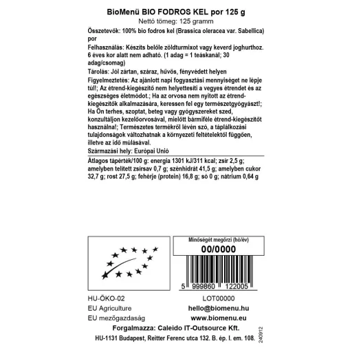 BioMenü bio Cala pudră 125 g etichetă cu date