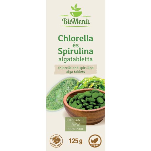 BioMenü bio Chlorella si Spirulina Alga comprimat 125 g etichetă