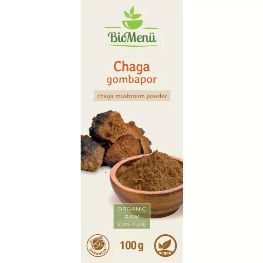 BioMenü bio Chaga ciupercă pudră 100 g etichetă