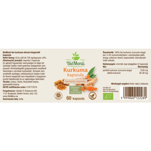 BioMenü bio Turmeric (Curcuma) capsulă 60 buc etichetă