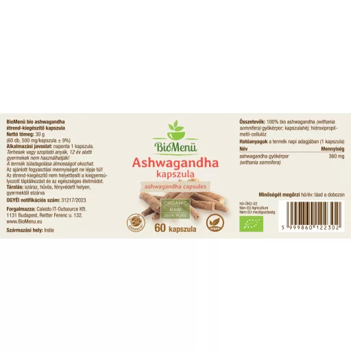 BioMenü bio Ashwagandha capsule 60 buc etichetă