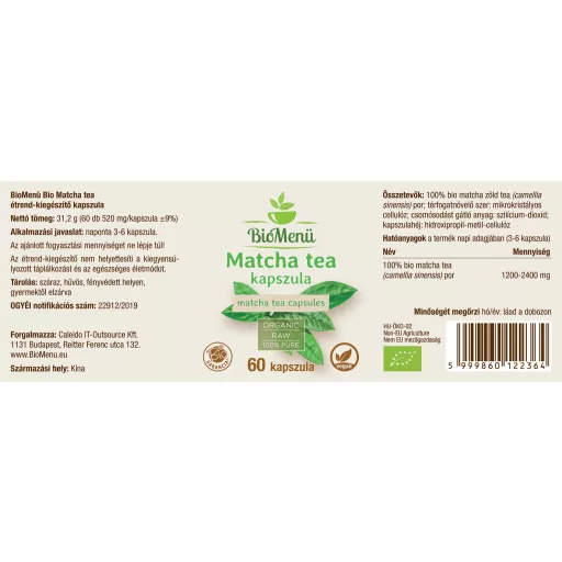 BioMenü bio Matcha Ceai capsulă 60 buc etichetă