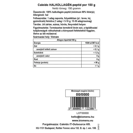 Caleido Colagen de Peste-peptida pudră 150 g etichetă cu date