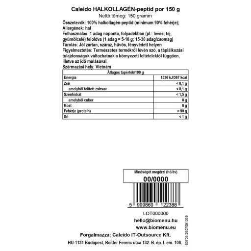 Caleido Colagen de Peste-peptida pudră 150 g etichetă cu date