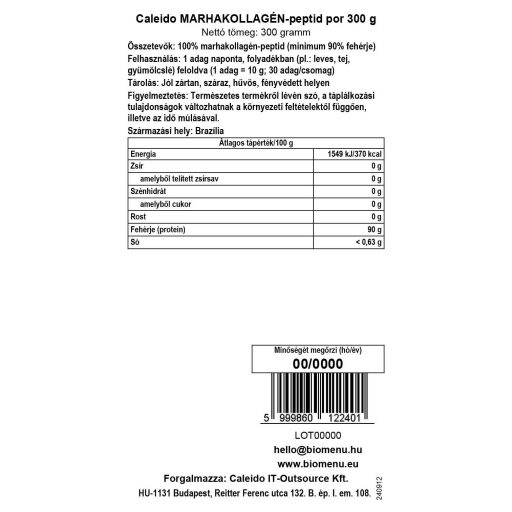 Caleido Colagen Bovi-peptid pudră 300 g etichetă cu date