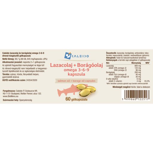 Caleido Ulei de Somon + Ulei de Borage Omega 3-6-9 capsulă gel 60 buc etichetă