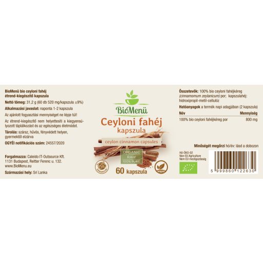 BioMenü bio Scorţişoară de Ceylon capsule 60 buc etichetă