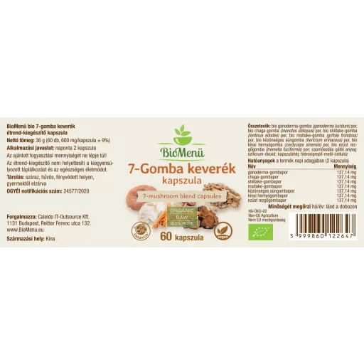 BioMenü bio mix de 7-Ciuperci capsule 60 buc etichetă