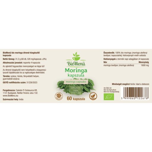 BioMenü bio Moringa capsulă 60 buc etichetă