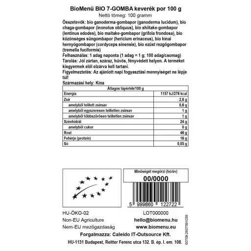 BioMenü Bio 7-CIUPERCI amestec pulbere 100 g etichetă cu date
