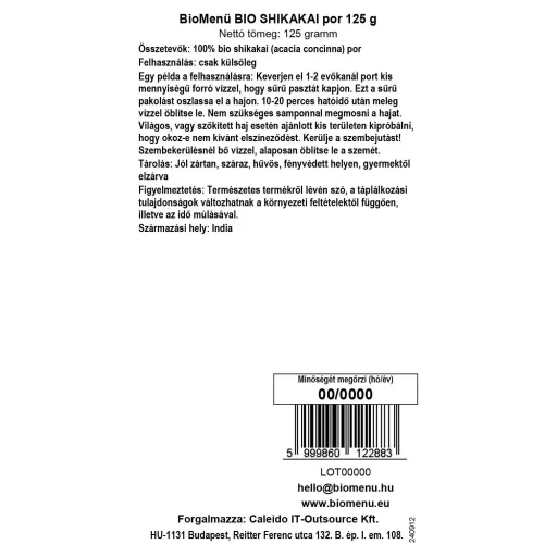 BioMenü bio Shikakai pudră 125 g etichetă cu date