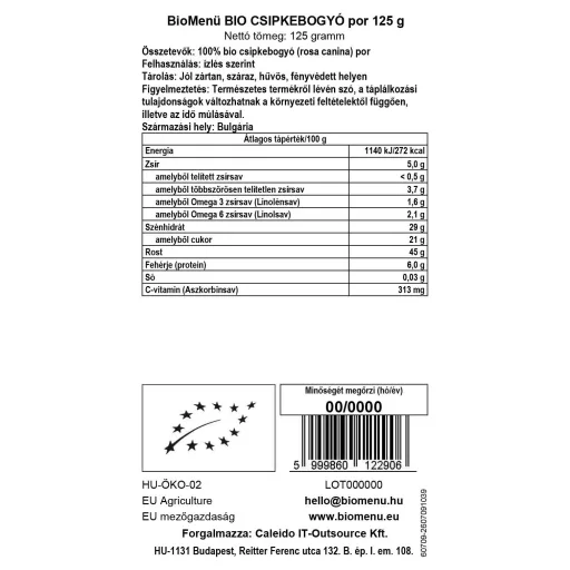 BioMenü bio Măces pudră 125 g etichetă cu date