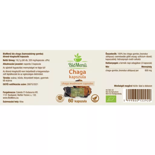 BioMenü bio Chaga ciupercă capsule 60 buc etichetă