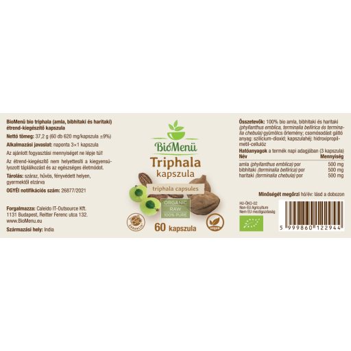 BioMenü bio Triphala capsulă 60 buc etichetă