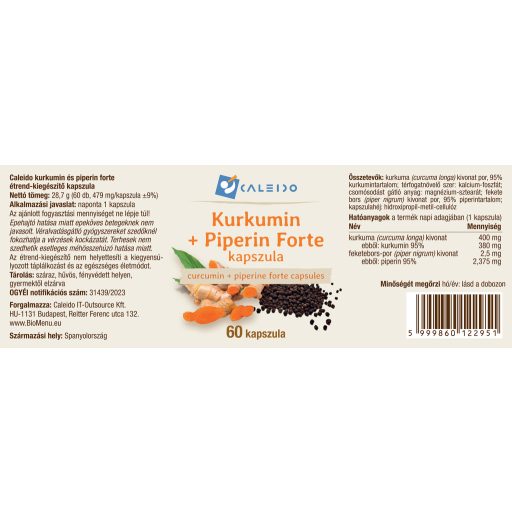Caleido Curcumina + Piperina Forte capsulă 60 buc etichetă
