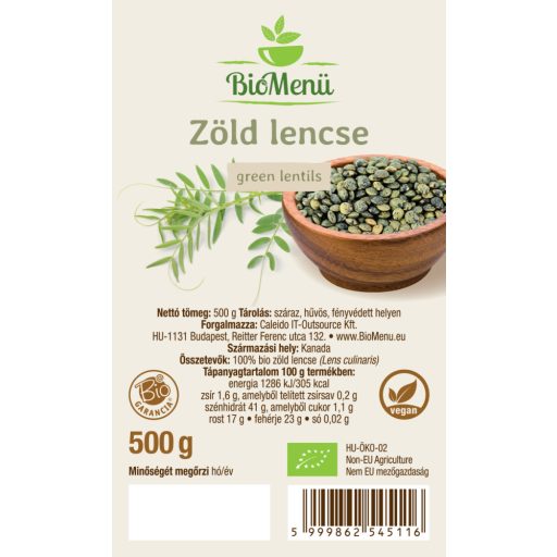 BioMenü Bio Linte verde 500 g etichetă