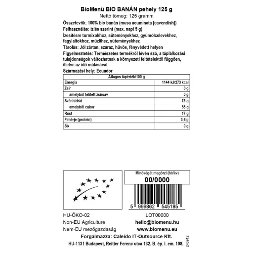 BioMenü Bio Banana fulgi 125 g etichetă cu date