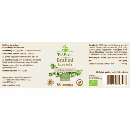 BioMenü bio Brahmi capsulă 60 buc etichetă