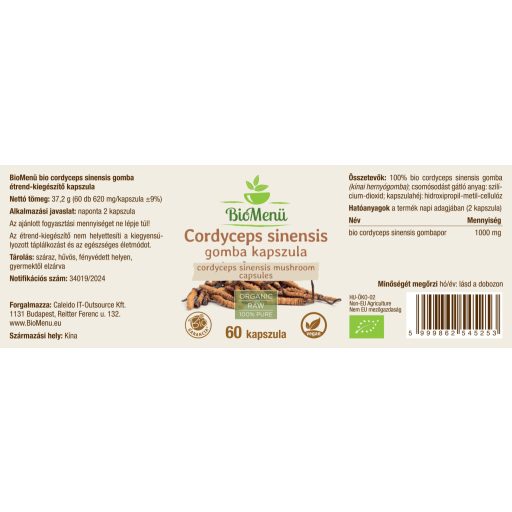 BioMenü Bio Cordyceps sinensis ciupercă capsulă 60 buc etichetă