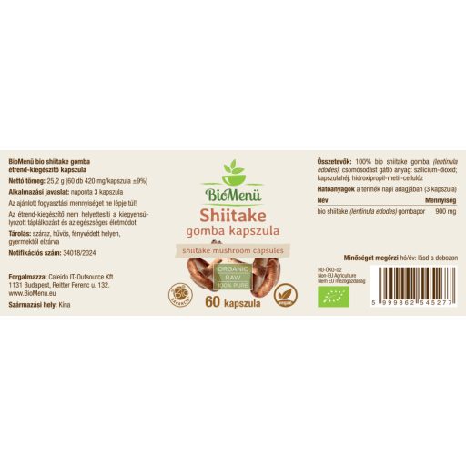 BioMenü Bio Shiitake ciupercă capsulă 60 buc etichetă