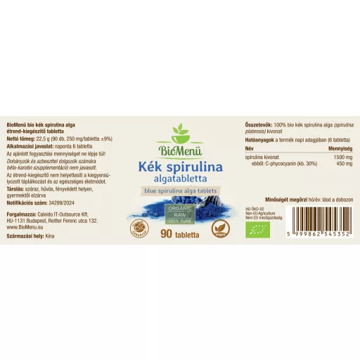 BioMenü Bio Albastru Spirulina Alga comprimat 90 buc etichetă