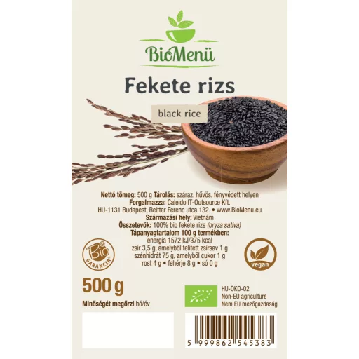 BioMenü Bio Orez Negru 500 g etichetă