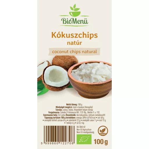 BioMenü Bio Chipsuri de Cocos, natural 100 g etichetă
