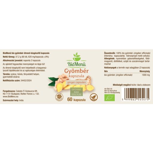 BioMenü bio Ghimbir capsulă 60 buc etichetă