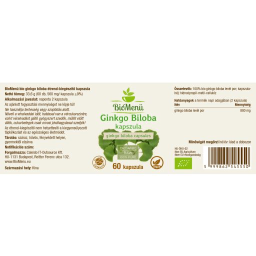 BioMenü Bio Ginkgo Biloba capsulă 60 buc etichetă