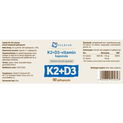 Caleido Vitamina K2+D3 gel capsule 90 buc etichetă