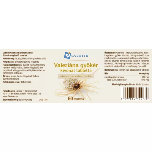Caleido Valeriană rădăcină extract comprimate 60 buc etichetă